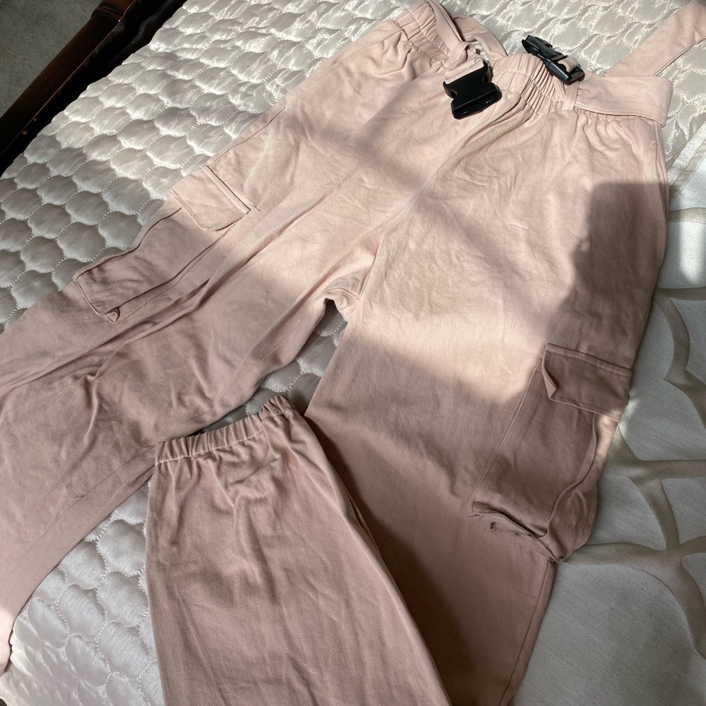 Belted Cream/Light Pink Cargos with bucket belt